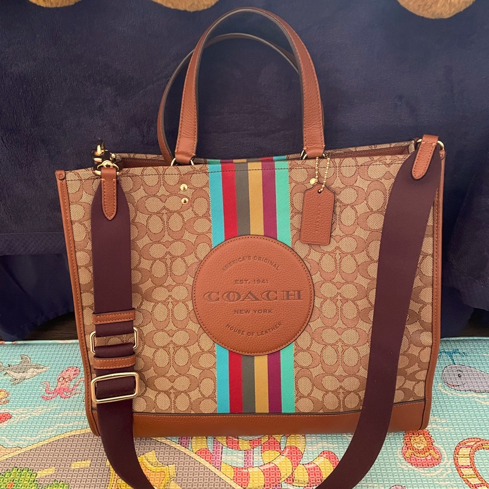 Coach Dempsey Tote 40 In Signature Jacquard With Stripe And Coach Patch